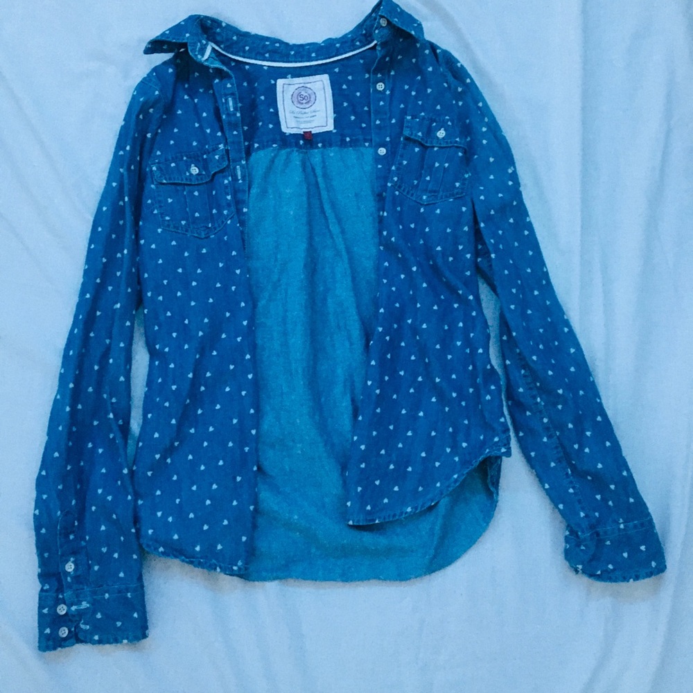 Jean shirt with hearts.